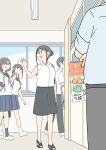  2boys 3girls :d ? azusa_(juukyuu) bag blue_panties blue_sailor_collar blue_shirt blue_skirt blush bow bow_bra bra breasts brown_hair closed_mouth collared_shirt commentary_request crossed_arms dress_shirt grey_hair grey_pants grey_sandals grey_skirt grey_socks hair_between_eyes hair_bun indoors juukyuu loafers long_hair low_twintails medium_breasts multiple_boys multiple_girls mutsumi_(juukyuu) original panties pants pink_bra pleated_skirt sailor_collar sandals school_bag school_uniform serafuku shiho_(juukyuu) shirt shoes skirt sleeveless sleeveless_shirt smile socks solid_circle_eyes twintails underwear unworn_bra unworn_panties v-shaped_eyebrows white_shirt white_shoes white_socks window 