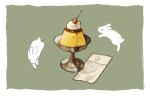  animal animal_focus border cherry commentary creme_caramel dessert fancy_dessert food food_focus fruit green_background napkin no_humans original pudding rabbit sakutake_(ue3sayu) simple_background still_life untranslatable_commentary whipped_cream white_border white_rabbit_(animal) 