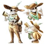  1boy belt boots brown_belt brown_boots brown_hat brown_pants grin hat highres jazzebee male_focus multiple_views one_eye_closed original pants pointing simple_background skeleton smile solo white_background 