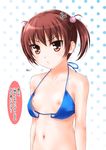  :t anger_vein bikini_top breast_conscious breasts brown_eyes brown_hair halterneck navel nipples original oversized_clothes short_hair short_twintails small_breasts solo string_bikini sweatdrop translated tsuchinoto twintails 