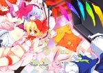  bat_wings bed blonde_hair bloomers blue_hair bustier flandre_scarlet frills hairband lingerie multiple_girls orange_panties panties ponytail red_eyes remilia_scarlet shima_chiyo short_hair siblings side-tie_panties side_ponytail sisters touhou underwear wings 