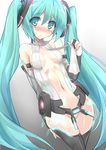  aqua_hair bare_shoulders eeeeee hatsune_miku hatsune_miku_(append) jpeg_artifacts long_hair navel no_panties solo thighhighs twintails vocaloid vocaloid_append 