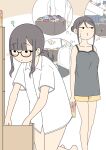  2girls ? bare_arms bare_shoulders barefoot beer_can black_panties blue_panties blush bra breasts brown_background brown_bra brown_panties camisole can chest_of_drawers collarbone commentary_request drink_can eighth_note green_panties grey_camisole grey_panties hair_bun holding holding_can juukyuu kaho_(juukyuu) kneeling long_hair low_ponytail medium_breasts multiple_girls musical_note naked_shirt notice_lines original panties pink_bra pink_panties ponytail puckered_lips purple_panties red_panties shiho_(juukyuu) shirt short_shorts shorts siblings sisters small_sweatdrop squeans sweat two-tone_background underwear unworn_bra unworn_panties whistling white_background white_bra white_panties yellow_panties yellow_shorts 