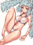  arm_support bare_shoulders barefoot bikini breasts cameltoe cleavage feet fumio_(rsqkr) groin hands large_breasts long_hair messy_hair navel original see-through sketch solo striped striped_bikini swimsuit twintails 