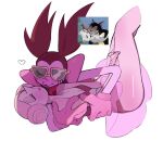  2girls android ballerina breasts closed_eyes colored_skin commentary_request gloves hair_bun happame highres horns hug imminent_kiss leotard multiple_girls photo_inset pink_pearl_(steven_universe) pink_skin pointy_ears reference_inset robot see-through_clothes simple_background spinel_(steven_universe) steven_universe steven_universe_future sunglasses tom_and_jerry tutu twintails white_background yuri 