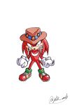  1boy absurdres angry animal_nose arms_at_sides artist_name black_eyes body_fur claws clenched_hands clenched_teeth commentary constricted_pupils cowboy_hat full_body furry furry_male gloves hat highres jaggy_lines jat0_art knuckles_the_echidna looking_at_viewer male_focus red_fur red_hair sharp_teeth shoes signature simple_background solo sonic_(series) standing tail teeth twitter_username white_background white_gloves 