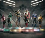  2girls 3d 3d_background 4boys armor belt blue_bodysuit blue_samurai_ranger bodysuit boots commentary english_commentary gloves gold_armor gold_belt gold_bodysuit gold_helmet gold_samurai_ranger golden_arms green_samurai_ranger_(samurai) helmet looking_at_viewer mega_blades_(power_rangers) mega_mode_(power_rangers) multiple_boys multiple_girls over_shoulder pink_bodysuit pink_helmet pink_samurai_ranger power_rangers power_rangers_samurai red_bodysuit red_helmet red_samurai_ranger samurai_sentai_shinkenger shinken_blue shinken_gold shinken_green shinken_pink shinken_red shinken_yellow super_sentai sword tokujay tokusatsu weapon white_gloves yellow_bodysuit yellow_boots yellow_helmet yellow_samurai_ranger 