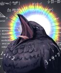 2026 absurd_res ambiguous_feral ambiguous_gender avian beak bird black_beak black_body black_feathers blue_eyes corvid corvus_(genus) crow digital_drawing_(artwork) digital_media_(artwork) equation feathers feral half-length_portrait hi_res math namcooo number open_beak open_mouth oscine passerine pink_tongue plus_symbol portrait rainbow shaded solo three-quarter_view tongue tongue_out