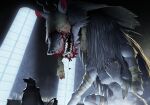 2017 anthro antlers bandage bandaged_arm beast_(bloodborne) blood blood_drip blood_stain bloodborne bodily_fluids candle canid clothing coat dark digital_drawing_(artwork) digital_media_(artwork) dripping duo female fromsoftware fur hair hat headgear headwear henrik_brummer holding_object holding_pendant holding_weapon horn human light lighting long_hair male mammal nude_anthro open_mouth rim_light size_difference snout sony_corporation sony_interactive_entertainment teeth the_hunter_(bloodborne) topwear vicar_amelia weapon white_body white_fur window