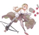  1girl apple basket belt blonde_hair blue_eyes braid breasts brown_pants brown_skirt cleavage crossbow flower flower_hairband food fruit full_body game_asset hair_flower hair_ornament hairband high_heels highres holding holding_crossbow holding_weapon huge_breasts long_hair looking_at_viewer low-tied_long_hair neck_ribbon non-web_source official_art pants pink_belt puffy_sleeves pumps rebecca_yellowbird red_hairband red_ribbon red_shoes ribbon rolua self-datamine shirt shoes side_braid skirt the_great_villainess_strategy_of_lily transparent_background underbust very_long_hair weapon white_shirt 