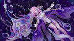  1girl absurdres air_bubble black_shorts breasts bubble chinese_commentary commentary_request corset elysia_(herrscher_of_human:_ego)_(honkai_impact) elysia_(honkai_impact) gloves highres honkai_(series) honkai_impact_3rd large_breasts looking_at_viewer manta_ray multicolored_hair pink_hair purple_eyes short_hair short_shorts shorts smile solo spirit_of_origin_(honkai_impact) submerged triquetra two-tone_hair underwater white_corset white_gloves white_hair zaphkiel.chou 
