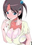  :p bad_id bad_pixiv_id blue_eyes breasts brown_hair choker cleavage copyright_request food huge_breasts ice_cream kawasaki_kazuhiko short_hair side_ponytail solo suggestive_fluid tongue tongue_out 