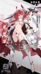  1girl arm_armor armor armored_boots asymmetrical_legwear bikini black_thighhighs boots breasts commentary_request drill_hair full_body haze/reverb highres holding holding_weapon keyblade keyhole long_hair looking_at_another micro_bikini mismatched_legwear navel official_art open_mouth red_(haze/reverb) red_eyes red_hair shield shoulder_armor skindentation small_breasts smile solo swimsuit thighhighs translation_request twin_drills weapon white_bikini 