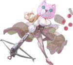  1girl animal_costume animal_helmet apple basket bear_costume belt blonde_hair braid breasts brown_pants brown_skirt cleavage crossbow food fruit full_body game_asset high_heels highres holding holding_crossbow holding_weapon huge_breasts long_hair looking_at_viewer low-tied_long_hair neck_ribbon non-web_source official_art pants pink_belt puffy_sleeves pumps rebecca_yellowbird red_ribbon red_shoes ribbon rolua self-datamine shirt shoes side_braid skirt the_great_villainess_strategy_of_lily transparent_background underbust very_long_hair weapon white_shirt 