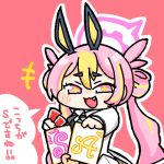  +++ +_+ 1girl 1other animal_ears blonde_streaks blue_archive blue_necktie blush card commentary_request cowboy_shot deformed detached_collar fake_animal_ears fang halo holding holding_card jacket koyuki_(blue_archive) koyuki_(bunny)_(blue_archive) long_hair looking_at_viewer lowres multicolored_eyes multicolored_hair necktie neneo_(ragnene1) old_maid open_mouth outline partial_commentary pink_background pink_eyes pink_hair pink_halo pov pov_hands rabbit_ears simple_background smile solo_focus speech_bubble streaked_hair translation_request twintails white_jacket white_outline yellow_pupils 