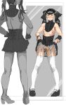  1boy abs ariura back black_corset black_hair black_shoes black_skirt black_wrist_cuffs blush bow center_frills chastity_cage clothes_lift commentary_request corset crossdressing crossdressing_(mtf) detached_collar facing_away frilled_skirt frills from_behind full_body garter_belt hair_ornament_request high_heels invisible_floor lifting_own_clothes lock looking_at_mirror looking_at_viewer male_focus mary_janes mirror nipples orange_bow original padlock padlocked_chastity_cage penis_bow pigeon-toed pink_bow purple_nails reflection reflection_focus shoes skirt skirt_lift solo standing sweat testicles thighhighs toned toned_male trap tube_chastity_cage turtleneck twintails white_garter_belt white_thighhighs wrist_cuffs 
