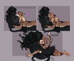  2girls anger_vein animal_ears berryshake biting biting_another's_finger biting_cheek black_hair breasts brown_hair commentary cuddling english_commentary english_text furry furry_female furry_with_furry hand_on_another's_waist highres hug large_breasts leopard_ears leopard_girl leopard_tail long_hair multiple_girls nude original snout tail yuri 