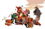 2girls 3boys 4boys ^_^ angry animal_ears animal_nose annoyed avatar_(sonic_forces) body_fur cat_ears cat_tail clenched_teeth closed_eyes closed_mouth constricted_pupils egg_pawn full_body furry furry_female furry_male gadget_the_wolf gloves half-closed_eyes happy highres holding looking_at_another lying mariaartes51 multiple_boys multiple_girls on_back on_stomach open_mouth pants posing purple_eyes red_fur robot shoes short_hair simple_background sitting smile smoke smoking sonic_(series) sonic_forces standing tail tangle_the_lemur teeth v white_background white_fur 