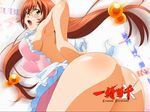  apron artist_request ass blush breasts brown_hair glasses green_eyes hair_ornament ikkitousen ikkitousen_xtreme_xecutor large_breasts long_hair low-tied_long_hair naked_apron open_mouth ryuubi_gentoku sideboob solo 