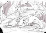 anal anal_penetration avian balls beak claws dragon duo ear_piercing ear_tag feral genitals gryphon horn knot knotted_penis line_art male male/male mythological_avian mythological_creature mythological_scalie mythology penetration penis piercing scalie sex syrinoth tail toe_claws tongue tongue_out wings