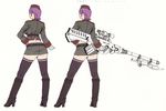  absurdres ass bayonet boots gloves gun hat highres nida_schuetlitch pencil_skirt purple_hair short_hair shuraki skirt thighhighs uniform weapon yamashita_shun'ya 