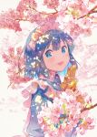  1girl apron blue_eyes blush bob_cut cherry_blossoms commentary_request frills highres long_sleeves looking_at_viewer maeya_susumu maid maid-san_wa_taberu_dake maid_apron maid_headdress short_hair solo suzume_(maid-san_wa_taberu_dake) 