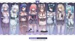  6+girls abstract_background amanogawa_shiina animal_ears antlers apron artist_request black_dress black_pantyhose black_thighhighs bow breasts chisaka_airi commentary copyright_name crossover cyborg deer_antlers deer_ears deer_girl dizzy_dokuro dress english_commentary erina_makina hakushika_iori highres horns kaminari_clara letterboxed logo maid maid_apron maid_headdress mechanical_arms merchandise_available multiple_girls official_alternate_costume official_art pantyhose phase_connect pointy_ears prosthesis prosthetic_arm purple_bow release_date runie_ruse second-party_source shisui_michiru single_mechanical_arm thighhighs tiger_ears tiger_girl virtual_youtuber white_horns white_thighhighs wolf_ears wolf_girl 