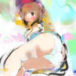  ass bad_id bad_pixiv_id banned_artist blush brown_eyes brown_hair copyright_request lying on_side panties solo tetsumi underwear white_panties 