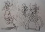  1girl arm_guards boots chinese_knot dragon_girl dragon_horns earphones freedom8oekaki freedom_planet freedom_planet_2 furry furry_female gloves high_kick highres horns kicking sash_lilac shorts sketch traditional_media twintails water_dragon 