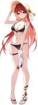  1girl akane_lize ankle_flower arm_at_side artist_request bag bag_charm barbell_piercing bare_legs bare_shoulders bikini black_bikini black_flower blonde_streaks bracelet breasts character_charm charm_(object) commentary_request cross cross_earrings ear_piercing earrings expressionless feet flower front-tie_bikini_top front-tie_top full_body grey_eyes halterneck hand_up hat hat_flower hat_ribbon heart heart_o-ring highres holding holding_bag industrial_piercing jewelry korean_commentary large_breasts long_hair mole mole_under_eye multicolored_hair multiple_bracelets navel o-ring o-ring_thigh_strap parted_lips pienna_(akane_lize) piercing red_hair ribbon sandals second-party_source simple_background single_earring solo standing stellive stomach straight_hair straw_hat streaked_hair string_bikini sun_hat sunflower swimsuit thigh_strap toes transparent_bag triangle_bikini_top very_long_hair virtual_youtuber white_background white_ribbon yellow_flower 