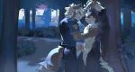  2boys absurdres captivity commentary dog_boy english_commentary furry furry_male highres male_focus multiple_boys n16_furry original park police police_uniform sweat tail uncensored wolf_boy wolf_tail yaoi 