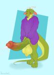 anthro balls big_balls big_penis bodily_fluids claws clenching_balls clothing cum digital_media_(artwork) ejaculation finger_claws foreskin genital_fluids genitals green_body grin grinning_at_viewer hano101 hi_res holding_penis hoodie horn huge_balls huge_penis hyper hyper_balls hyper_genitalia hyper_penis kobold long_tail looking_at_viewer male multicolored_body multicolored_penis narrowed_eyes one_eye_closed orgasm penis presenting purple_clothing purple_hoodie purple_topwear red_eyes retracted_foreskin saggy_balls scalie scrotum_flap signature simple_background smile smiling_at_viewer solo sprout_(character) standing tail toe_claws tongue tongue_out topwear two_tone_body two_tone_penis vein veiny_penis white_horn