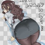  ass brown_hair from_behind glasses huge_ass long_hair matsuri_(teriyaki) original pantyhose plump shirt skirt solo teriyaki translation_request white_shirt 