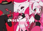 angel angel_dust arachnid arackniss_(hazbin_hotel) arthropod breast_tuft brother_(lore) brother_and_sister_(lore) brothers_(lore) chest_tuft cigarette cigarette_smoke demon enaic31 english_text feathered_wings feathers female group hazbin_hotel hellaverse hi_res holding_cigarette holding_object humanoid male molly_(hazbin_hotel) sibling_(lore) sister_(lore) smoke spider text trio tuft wings