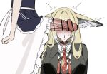  2girls animal_ear_fluff animal_ears apron arknights bar_censor black_dress black_jacket black_vest blonde_hair blush braid censored collared_shirt dress erection fox_ears fox_girl futa_with_female futanari huge_penis jacket long_hair multicolored_hair multiple_girls necktie open_mouth penis penis_awe penis_on_face penis_over_eyes perfumer_(arknights) red_necktie shirt simple_background veins veiny_penis vest vulpisfoglia_(arknights) white_background white_shirt yeywlw 