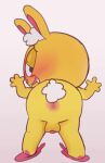 4_fingers anthro anus balls bent_over blush blush_lines bodily_fluids buckteeth butt butt_focus clothing cotton_tail cuddles_(htf) curly_hair digital_media_(artwork) drooling fingers footwear from_behind_position fur genitals glistening glistening_anus gradient_background hair half-closed_eyes happy_tree_friends heart_nose heart_symbol in_heat lagomorph leporid looking_at_viewer looking_back male mammal mondo_media narrowed_eyes open_mouth open_smile pawpads paws penis pink_anus pink_penis presenting presenting_hindquarters rabbit rabbit_ears saggy_balls saliva seducing_viewer seductive sex shoes simple_background slippers smile solo solo_focus tail tapering_penis teeth toony white_hair white_tail x_anus yellow_body yellow_fur zonkeyshow
