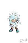  1boy absurdres animal_ears animal_nose artist_name body_fur boots bracelet clenched_hand closed_mouth commentary full_body furry furry_male gloves gold_bracelet grey_gloves hedgehog_boy highres jat0_art jewelry looking_at_viewer male_focus middle_finger signature silver_the_hedgehog simple_background solo sonic_(series) spiked_hair standing tail twitter_username white_background white_gloves yellow_eyes 