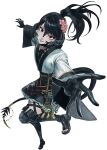  1other absurdres au_ra black_hair black_horns black_scales boots dragon_horns final_fantasy final_fantasy_xiv flower gloves hair_flower hair_ornament high_ponytail highres horns izumi_tol_amulius japanese_clothes kabuto_(kabuto17101) kimono long_hair looking_at_viewer open_mouth original other_focus ponytail reaching reaching_towards_viewer red_eyes scales simple_background smile tail white_background yukata 