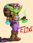 2026 absurd_res alchemist apron boots breasts cleavage clothed clothing container cup digital_drawing_(artwork) digital_media_(artwork) digital_painting_(artwork) dnd_character dungeons_and_dragons ear_piercing ear_ring elixi_fizzleburst eyewear fantasy female footwear geminart gloves goblin goggles hair handwear hasbro hi_res humanoid jagged_teeth mug multicolored_hair original_design painting_(artwork) piercing pink_eyes potion potion_bottle pouches ring_piercing scale_armor sharp_teeth shoes shortstack shortstack_female solo tankard teeth wizards_of_the_coast