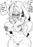  1girl ^^^ animal_ears averting_eyes blush breasts breasts_out cleft_of_venus clothing_cutout commentary_request covered_navel cowboy_shot curvy dress embarrassed flying_sweatdrops groin hair_between_eyes hands_up head_steam heart highres korean_commentary korean_text large_areolae large_breasts long_hair looking_to_the_side monochrome nervous nervous_sweating nipples no_bra peakychu personification pikachu pikachu_ears pikachu_tail pokemon pokemon_pokopia pokemon_tail puffy_nipples pussy pussy_cutout see-through_clothes shy sidelocks simple_background skindentation solo speech_bubble spoken_heart sweat sweatdrop tail tight_clothes tight_dress trembling white_background yenyo yurie_mouth 