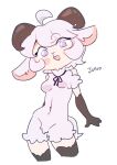 2026 2_horns absolute_territory ahoge alternate_species anthro anthrofied black_clothing black_gloves black_handwear black_horn black_legwear black_ribbon black_thigh_highs blizzard_entertainment blush blush_stickers bovid bow_ribbon breasts caprine cel_shading character_name clothing curved_horn digital_drawing_(artwork) digital_media_(artwork) ears_outwards english_description eye_through_hair eyebrow_through_hair eyebrows featureless_breasts female female_anthro fur furrification gloves hair handwear happy head_horn horn juno_(overwatch) legwear looking_at_viewer luunah48 mammal neck_ribbon nude nude_anthro nude_female open_mouth open_smile overwatch pivoted_ears portrait purple_eyes shaded sheep short_hair slim_anthro slim_female small_breasts small_waist smile smiling_at_viewer solo tail text thigh_highs three-quarter_portrait translucent translucent_hair ventral_groove white_body white_fur white_tail white_wool wool_(fur) y_nose