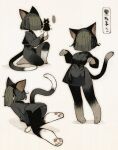  1girl absurdres ahoge all_fours anger_vein animal_ears animal_feet animal_hands ass black_hair black_kimono bob_cut cat_ears cat_girl cat_tail commentary_request covered_face furry furry_female highres holding holding_toy japanese_clothes kimono long_sleeves mole mole_under_eye motion_lines obijime on_one_knee original paw_pose puppet sakutake_(ue3sayu) short_hair short_kimono speech_bubble standing tail toy translated veil 
