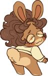 2021 3_fingers absurd_res alpha_channel anthro biped bottomless bottomless_anthro bottomless_female brown_body brown_eyebrows brown_fur brown_hair brown_line_art clothed clothed_anthro clothed_female clothing colored colored_line_art digital_drawing_(artwork) digital_media_(artwork) eli_(onetrueelihym) english_description eyebrows eyelashes fan_character featureless_legs female female_anthro fingers full-length_portrait fur hair half-closed_eyes heterochromia hi_res lagomorph light lighting long_ears long_hair looking_at_viewer mammal multicolored_body narrowed_eyes noseless onetrueelihym portrait pupils rabbid rabbidification raving_rabbids rayman_(series) red_eyes red_pupils scut_tail short_tail simple_background smile smiling_at_viewer solo standing straight_legs tail tan_clothing tan_eyelids tan_sclera tan_shirt tan_tail tan_topwear topwear transparent_background ubisoft yellow_eyes yellow_pupils