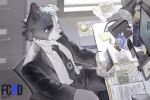  absurdres animal_ears black_suit blue_eyes detective dog_boy dog_ears furry furry_male highres n16_furry necktie office original police suit 
