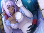  1boy 1girl :o against_glass andou_tomoya areola_slip bare_shoulders big_belly black_gloves blue_sleeves blush breast_press breasts breasts_on_glass choker cleavage collar covered_nipples cowboy_shot dark-skinned_female dark_areolae dark_elf dark_nipples dark_skin detached_sleeves dress drooling dutch_angle elbow_gloves elf epaulettes frilled_dress frills game_asset gloves hair_between_eyes hair_intakes hair_ribbon half-closed_eyes hand_on_another's_stomach hetero high_ponytail himekishi_olivia hug implied_sex indoors interracial jacket jewelry large_breasts lipstick long_hair long_pointy_ears long_sleeves makeup military military_uniform moaning neck_ring necklace night nipples no_bra non-web_source official_art open_mouth pendant pointy_ears ponytail pregnant puffy_detached_sleeves puffy_nipples puffy_short_sleeves puffy_sleeves purple_eyes purple_hair raised_eyebrows red_eyes red_ribbon ribbon saliva self-datamine short_sleeves sidelocks sleeve_cuffs solo_focus standing strapless strapless_dress teresa_keltula torso_grab unaligned_breasts variant_set very_long_hair visual_novel_cg white_dress white_gloves window 
