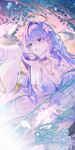  1girl absurdres bikini blue_hair breasts caisena chinese_commentary cleavage commentary_request facial_mark green_eyes hair_between_eyes hair_ornament halo head_wings heart heart_facial_mark highres honkai:_star_rail honkai_(series) jewelry long_hair looking_to_the_side mark_under_eye navel necklace official_alternate_costume robin_(honkai:_star_rail) robin_(summeretto)_(honkai:_star_rail) smile solo star_(symbol) star_facial_mark starfish_hair_ornament swimsuit very_long_hair white_bikini white_wings wings 