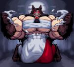abs animal_ears animal_humanoid animal_legs biceps big_breasts big_muscles breasts brooch brown_body brown_fur brown_hair canid canid_humanoid canine canine_humanoid chest_wraps clothing dress female forest_background full_moon fur growth hair hi_res huge_breasts huge_muscles humanoid hyper hyper_muscles kagerou_imaizumi kneeling mammal mammal_humanoid moon muscle_growth muscular muscular_arms muscular_female muscular_thighs mythological_canine mythological_creature mythology nodegama partial_transformation red_eyes scarf sharp_teeth snarling solo tearing_own_clothing teeth touhou werecanid werecanine werecreature werewolf werewolf_ripping_shirt wolf_ears wolf_humanoid wraps