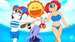 16:9 4k absurd_res animate_inanimate anthro beach bikini blush bound censored clothed clothing cloud convenient_censorship dress embarrassed female fist_bump fool's_hat gangle_(tadc) gesture glitch_productions group hat headgear headwear hi_res human jax_(tadc) lagomorph leporid male mammal mask nude pomni_(tadc) purple_body rabbit ragatha_(tadc) sea signature sky smile sun_(tadc) swimming_trunks swimwear the_amazing_digital_circus two-piece_swimsuit walking water widescreen woo_foo_guy
