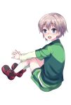  1boy :d amu_enya bike_shorts bike_shorts_under_shorts blue_eyes blush commentary_request cross-laced_shoes from_behind from_side full_body green_jacket green_shorts grey_hair invisible_floor jacket kneehighs knees_up layered_sleeves long_sleeves looking_at_viewer looking_back male_focus open_mouth outstretched_arms red_shoes shirt shoes short_hair short_over_long_sleeves short_sleeves shorts simple_background sitting smile socks solo steepled_fingers totsuka_saika track_jacket trap turning_head white_background white_shirt white_socks yahari_ore_no_seishun_lovecome_wa_machigatteiru. 