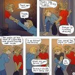 1:1 5_panel_comic anthro arm_grab artist_logo barefoot black_clothing black_shirt black_topwear blonde_hair border_collie boris_(kriek_wildebeest) bottomwear brother_(lore) brothers_(lore) canid canine canis cheek_tuft clenched_teeth climbing climbing_window clothed clothing collie comic curly_hair dialogue domestic_dog duo english_text eye_contact facial_tuft feet fur hair herding_dog hi_res holding_bag hoodie inside interlocked_fingers jeremy_(kriek_wildebeest) kriek_wildebeest logo looking_at_another male mammal nervous page_number pants pastoral_dog plastic_bag red_clothing red_shirt red_topwear sheepdog shirt sibling_(lore) speech_bubble supportive t-shirt teeth text topwear tuft undressing watermark yellow_body yellow_fur